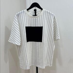 Oak+Fort Striped White and Black T-Shirt L-XL